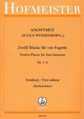 Anonymus: 12 Stücke Band 1 (Nr.1-6 ) für 4 Fagotte Partitur und Stimmen 